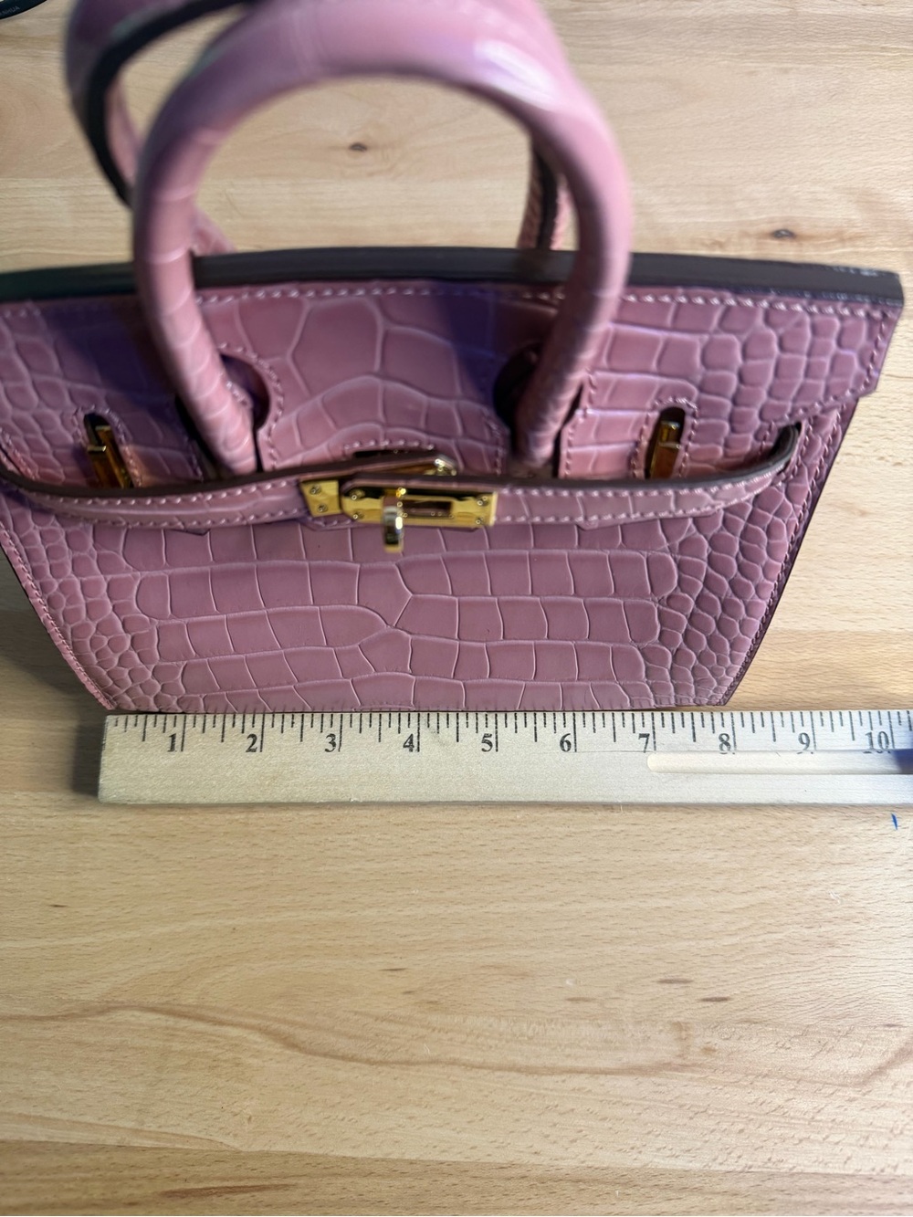 H Birkin 20 mini pink rose Sakura embossed croc  sellier GHW - Picture 6 of 9